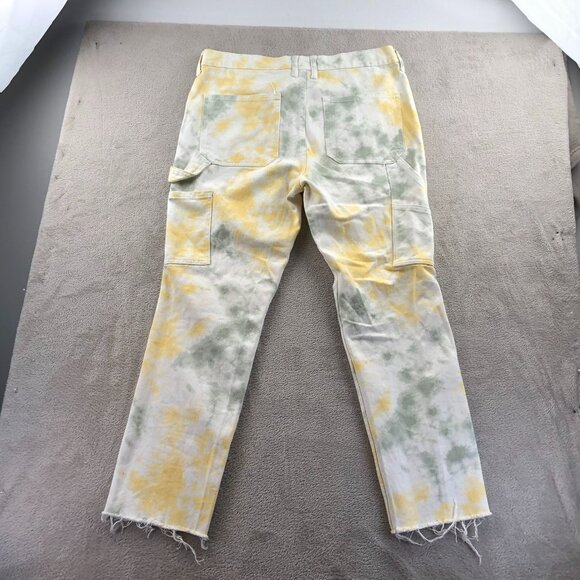 PacSun Mens Carpenter Pants 32 Yellow Cargo Tie-Dye Relaxed Fit Frayed Hem Y2K - Picture 13 of 13